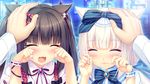  2girls :3 animal_ears black_hair blush cat_ears cat_tail chocola_(sayori) crying hair_ornament hair_ribbon long_hair multiple_girls nekopara open_mouth patting pink_hair ribbon sayori shiny shiny_hair tail tears twintails vanilla_(sayori) very_long_hair 