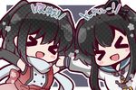  &gt;_&lt; :d anchor black_hair bloom2425 blush_stickers chain chibi closed_eyes double-breasted elbow_gloves gloves hat kantai_collection mini_hat multiple_girls open_mouth outstretched_arms remodel_(kantai_collection) scarf school_uniform sendai_(kantai_collection) serafuku short_hair short_hair_with_long_locks smile spread_arms tokitsukaze_(kantai_collection) translated twintails 