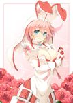  animal_ears areola_slip areolae breasts dress elphelt_valentine green_eyes guilty_gear guilty_gear_xrd huge_breasts nipples pink_hair solo yuuki_makoto_(radiant) 