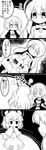  4koma :/ animal_ears bishamonten's_pagoda comic commentary futa_(nabezoko) greyscale hata_no_kokoro highres hijiri_byakuren jing_king_of_bandits long_hair mask mask_on_head monochrome mouse_ears mouse_tail multiple_girls nazrin new_mask_of_hope short_hair tail touhou translated triangle_mouth 