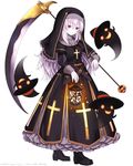  bad_id bad_pixiv_id capriccio carrying_over_shoulder cross habit holding lantern long_hair looking_at_viewer original red_eyes scythe silver_hair simple_background solo white_background 