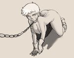  all_fours bdsm breasts chain cleavage collar dimples_of_venus earrings gloves hanging_breasts jewelry large_breasts leash looking_at_viewer monochrome nipples norasuko nude ramona_(the_prey) scar short_hair sketch slave solo the_prey 