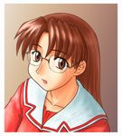  azumanga_daiou brown_eyes brown_hair chunpai glasses long_hair mizuhara_koyomi school_uniform serafuku solo 