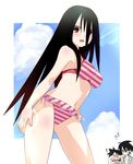  2boys bikini black_hair breasts cloud covering_eyes day ekra glasses itoshiki_majiru itoshiki_nozomu komori_kiri long_hair medium_breasts multiple_boys navel red_eyes sayonara_zetsubou_sensei sky swimsuit 