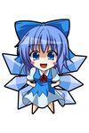  bad_id bad_pixiv_id blue_eyes blue_hair bow chibi cirno dress hair_bow highres ice onsen_tamago_(nurumayu_onsen) ribbon short_hair solo touhou wings 