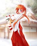  bad_id bad_pixiv_id blush brown_hair highres japanese_clothes long_hair lyrical_nanoha mahou_shoujo_lyrical_nanoha miko purple_eyes solo takamachi_nanoha tom_(1art.) twintails 