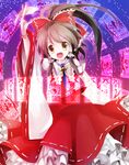  bad_id bad_pixiv_id bow brown_eyes brown_hair danmaku detached_sleeves fang hakurei_reimu ringpearl short_hair solo touhou 