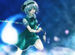  hairband hitodama katana koni konpaku_youmu konpaku_youmu_(ghost) red_eyes sheath sheathed short_hair silver_hair solo sword touhou weapon white_hair 