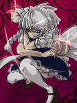  blue_eyes braid breast_padding izayoi_sakuya maid masayoshi_toro silver_hair solo thighhighs touhou white_legwear 