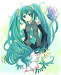  bad_id bad_pixiv_id colorized detached_sleeves flower green_eyes green_hair hatsune_miku long_hair manimani_(mani_ma) nanatsuki necktie solo twintails very_long_hair vocaloid 