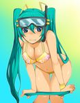  aqua_hair bad_id bad_pixiv_id bent_over bikini blue_eyes breasts cleavage hatsune_miku kosame_daizu large_breasts long_hair solo swimsuit twintails undressing vocaloid 