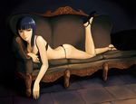  arched_back ass bad_id bad_pixiv_id black_bra black_hair black_panties bra breasts couch green_eyes high_heels itori_(clarice_note) leg_lift legs lingerie lips long_hair lying medium_breasts nico_robin on_stomach one_piece panties shoes solo thighs thong underwear underwear_only 
