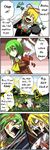  4koma :d ascot battle blocking blonde_hair blood chop comic constricted_pupils green_hair hard_translated kazami_yuuka medicine_melancholy multiple_girls open_mouth pageratta plaid plaid_vest screaming shaded_face smile touhou translated vest 