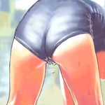  ass ass_focus bent_over blurry close-up depth_of_field from_behind honzawa_yuuichirou lowres one-piece_swimsuit original school_swimsuit solo swimsuit wet 