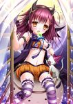  candy cat demon_tail demon_wings food hair_ornament hairband hairclip halloween holding licking lollipop long_hair looking_at_viewer navel original purple_hair shitou sitting tail wings yellow_eyes 