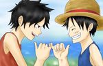  2boys brothers freckles hat monkey_d_luffy multiple_boys one_piece portgas_d_ace siblings straw_hat younger 