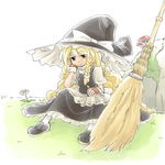  :| blonde_hair bored bow braid broom chin_rest closed_mouth fingerless_gloves flower gloves hair_bow hat kashuu_(b-q) kirisame_marisa loafers long_hair mushroom ribbon shoes solo touhou very_long_hair wavy_hair witch_hat yellow_eyes 