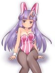  a-ktoo animal_ears breasts bunny_ears bunnysuit cleavage crescent crescent_hair_ornament hair_ornament large_breasts long_hair pantyhose patchouli_knowledge purple_eyes purple_hair touhou wrist_cuffs 