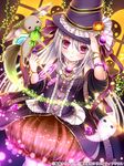  hair_ornament hairclip halloween hat holding long_hair looking_at_viewer official_art original pumpkin_pants purple_eyes seiten_ragnarok shitou silver_hair smile solo wand witch_hat 