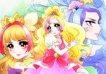  amanogawa_kirara aqua_eyes blonde_hair blue_eyes blue_hair blush bow cure_flora cure_mermaid cure_twinkle earrings flower_earrings gloves go!_princess_precure haruno_haruka jewelry kaidou_minami kanmuryou long_hair magical_girl multicolored_hair multiple_girls pink_bow pink_hair precure puffy_short_sleeves puffy_sleeves purple_hair red_eyes short_sleeves streaked_hair twintails two-tone_hair white_gloves 