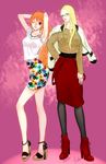  2girls blonde_hair glasses kalifa multiple_girls nami nami_(one_piece) one_piece orange_hair skirt 