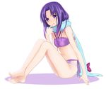  bad_id bad_pixiv_id barefoot bikini blush bow happinesscharge_precure! hikawa_iona long_hair precure purple_bikini purple_eyes purple_hair sad sasamaru_chimaki scarf solo swimsuit 