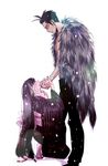  1girl bad_id bad_pixiv_id black_hair cape fur_cape gradient_hair japanese_clothes long_hair ma2 multicolored_hair purple_hair ran_to_haiiro_no_sekai sango_(haiiro) short_hair uruma_jin white_hair 