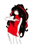  azami_(kagerou_project) black_hair chiyozaka cleavage_cutout gorgon kagerou_project long_hair meme_attire open-chest_sweater red_eyes ribbed_sweater ribbon scales sweater turtleneck very_long_hair 