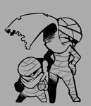 ally_(nuclear_throne) backpack bag from_behind grey_background greyscale looking_back monochrome nuclear_throne pietepiet rebel_(nuclear_throne) scarf standing 