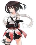  bad_id bad_pixiv_id bangs black_eyes black_hair blush cowboy_shot crossed_arms double-breasted fujibejifu kantai_collection looking_at_viewer necktie remodel_(kantai_collection) scarf sendai_(kantai_collection) simple_background skirt solo two_side_up white_background white_scarf 