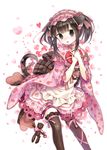  animal_ears black_eyes black_hair cat_ears cat_tail hairband japanese_clothes kimono kimono_skirt kuroinu lolita_fashion lolita_hairband looking_at_viewer original petals solo stuffed_animal stuffed_cat stuffed_toy tail twintails wa_lolita 