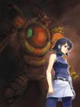  alien alien_soldier bare_shoulders black_hair blue_legwear breasts character_request height_difference mechanical_arm nakajimayou pantyhose pencil_skirt projected_inset prosthesis robot_ears short_hair skirt sleeveless sleeveless_turtleneck small_breasts turtleneck 