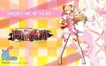  2015 alisa_reinford alternate_costume blonde_hair boots bow choker company_name copyright_name eiyuu_densetsu hair_bow happy_new_year heart highres long_hair new_year official_art red_eyes sen_no_kiseki sen_no_kiseki_2 solo thigh_boots thighhighs two_side_up wallpaper white_footwear white_legwear zettai_ryouiki zoom_layer 