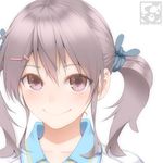  aoi_sora_(pairan) blush brown_eyes brown_hair closed_mouth face gym_uniform hair_ornament hairclip looking_at_viewer original pairan portrait short_hair simple_background smile solo twintails white_background 