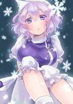  1girl bad_id bad_pixiv_id blue_eyes breasts hat large_breasts lavender_hair letty_whiterock looking_at_viewer misaka_(05) short_hair snowflakes solo touhou 