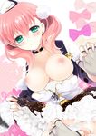  amiko_(frostedchocolate) atelier_(series) atelier_escha_&amp;_logy bad_id bad_pixiv_id blush braid breasts choker escha_malier fingerless_gloves gloves highres holding_hands interlocked_fingers large_breasts nipples open_clothes open_shirt panties pink_hair revision shirt skirt skirt_lift smile underwear 