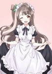  ;d apron bow brown_eyes brown_hair hair_bow highres long_hair looking_at_viewer love_live! love_live!_school_idol_project maid maid_headdress matsuryuu minami_kotori one_eye_closed one_side_up open_mouth sketch smile solo wonder_zone 