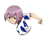  earth_eleven glasses inazuma_eleven_(series) inazuma_eleven_go inazuma_eleven_go_galaxy lowres male_focus manabe_jin'ichirou open_mouth petagon purple_hair simple_background soccer_uniform solo sportswear upper_body white_background 