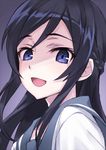  :d aragaki_ayase black_hair blue_eyes highres long_hair looking_at_viewer matsuryuu open_mouth ore_no_imouto_ga_konna_ni_kawaii_wake_ga_nai school_uniform shaded_face smile solo upper_body yandere 