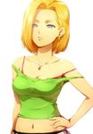  1girl android_18 artist_request blonde_hair blue_eyes dragon_ball dragonball_z earrings hairu jewelry navel necklace 