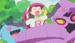  1girl 90s animated animated_gif arbok musashi_(pokemon) pokemon pokemon_(anime) shuckle team_rocket wobbuffet 