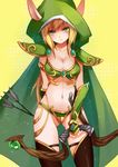  alleria_windrunner arm_behind_back armor bi_ge_xing bikini_armor blonde_hair bow_(weapon) breasts cleavage cloak gauntlets green_eyes hood hooded_cloak jitome long_hair looking_at_viewer medium_breasts midriff navel pointy_ears revealing_clothes serious shoulder_armor solo spaulders thigh_gap thighhighs warcraft weapon world_of_warcraft 