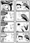  /\/\/\ 1boy 1girl 4koma abyssal_admiral_(kantai_collection) admiral_(kantai_collection) biting bodysuit cape check_translation comic fish greyscale heart highres i-class_destroyer kantai_collection monochrome multiple_4koma musical_note shinkaisei-kan spoken_ellipsis translated translation_request trembling wo-class_aircraft_carrier yamamoto_arifred 