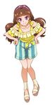  amanogawa_kirara bare_shoulders brown_hair chocokin earrings go!_princess_precure hairband hands_on_hips jewelry long_hair precure purple_eyes shorts smile solo star star_earrings striped striped_shorts twintails 