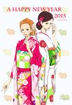  2015 2girls alternate_costume black_hair japanese_clothes multiple_girls nami nami_(one_piece) new_year nico_robin one_piece orange_hair 