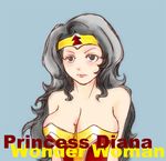  1girl bare_shoulders black_hair breasts character_name cleavage dc_comics long_hair princess simple_background solo strapless tiara wonder_woman wonder_woman_(series) 