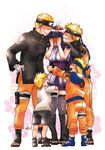  4boys age_progression ankle_boots black_footwear black_hair blonde_hair blush boots breasts closed_eyes covering_eyes covering_face embarrassed facial_mark forehead_protector grin hug husband_and_wife hyuuga_hinata knee_boots long_hair medium_breasts multiple_boys multiple_persona naruto:_the_last naruto_(series) naruto_shippuuden short_hair smile thighhighs time_paradox toeless_boots uzumaki_naruto yukimichi_(snowysky) 