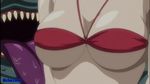  1girl animated animated_gif bouncing_breasts breasts fangs huge_tongue large_breasts licking lowres monster nipple_teasing nipples soukou_kijo_iris undressing 