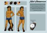  2018 absurd_res anthro clothed clothing digital_media_(artwork) english_text equine eyewear glasses hair hi_res hooves horse looking_at_viewer male mammal model_sheet ned_horseman nipples simple_background solo standing tabascocat text underwear 