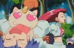  1boy 1girl 90s animated animated_gif kojirou_(pokemon) lowres meowth musashi_(pokemon) pokemon pokemon_(anime) shiny_pokemon shuckle team_rocket 